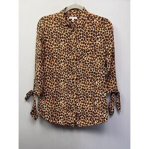 Juicy‎ Couture Shirt Womens 4 Silk Cheetah 3/4 Bow Sleeve Button Pocket Animal